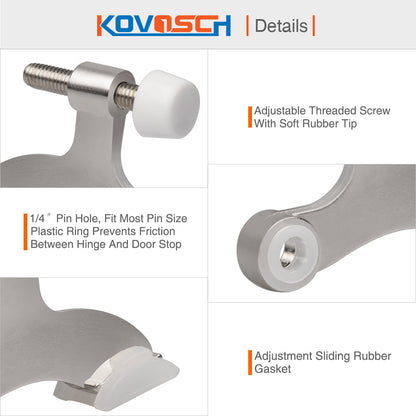 KOVOSCH Hinge Pin Door Stopper - Adjustable Heavy Duty Hinge Pin Door Stop with Rubber Bumper Tips