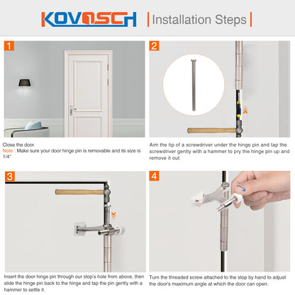 KOVOSCH Hinge Pin Door Stopper - Adjustable Heavy Duty Hinge Pin Door Stop with Rubber Bumper Tips